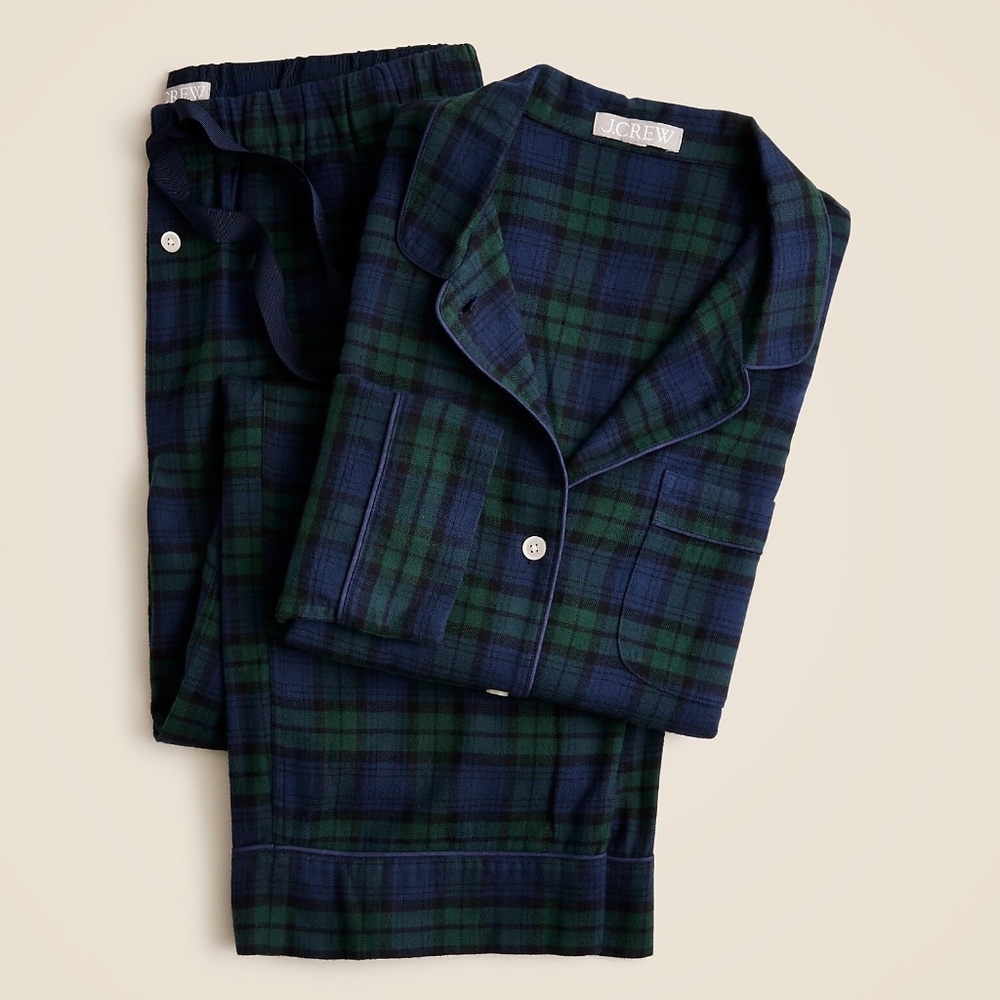 J. Crew Cotton Flannel Pajama Set Black Watch Tartan EUC Small